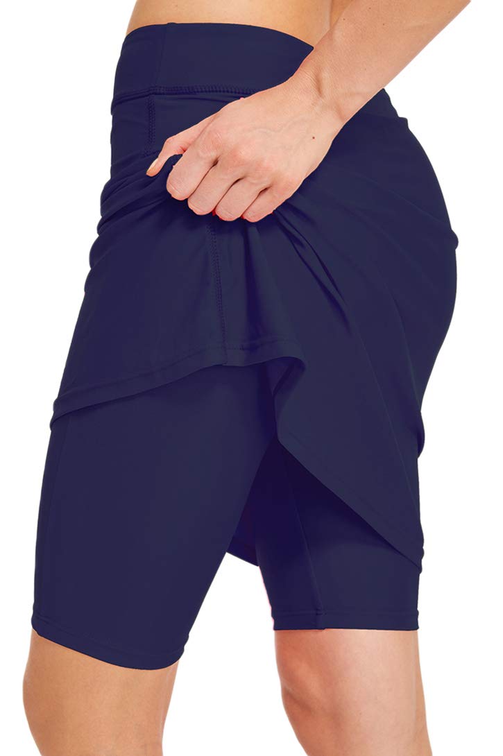 Micosuza Womens Skirted Swim Short Sun Protective UPF 50+ Swimming Bottom with Attached Skirt Navy X-Large - Image 1